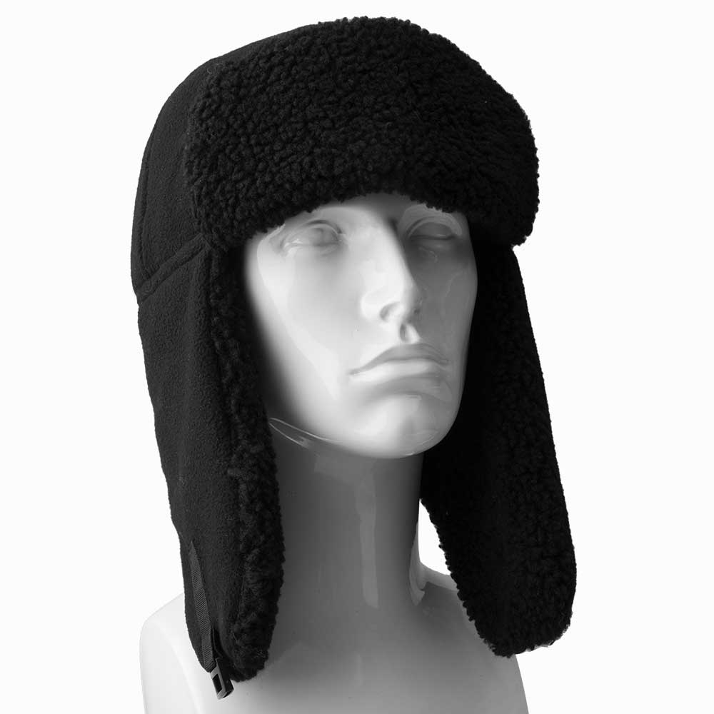 Mens Waterproof Fleece Lined Ear Flaps Warm Winter Trapper Style Hat - Black