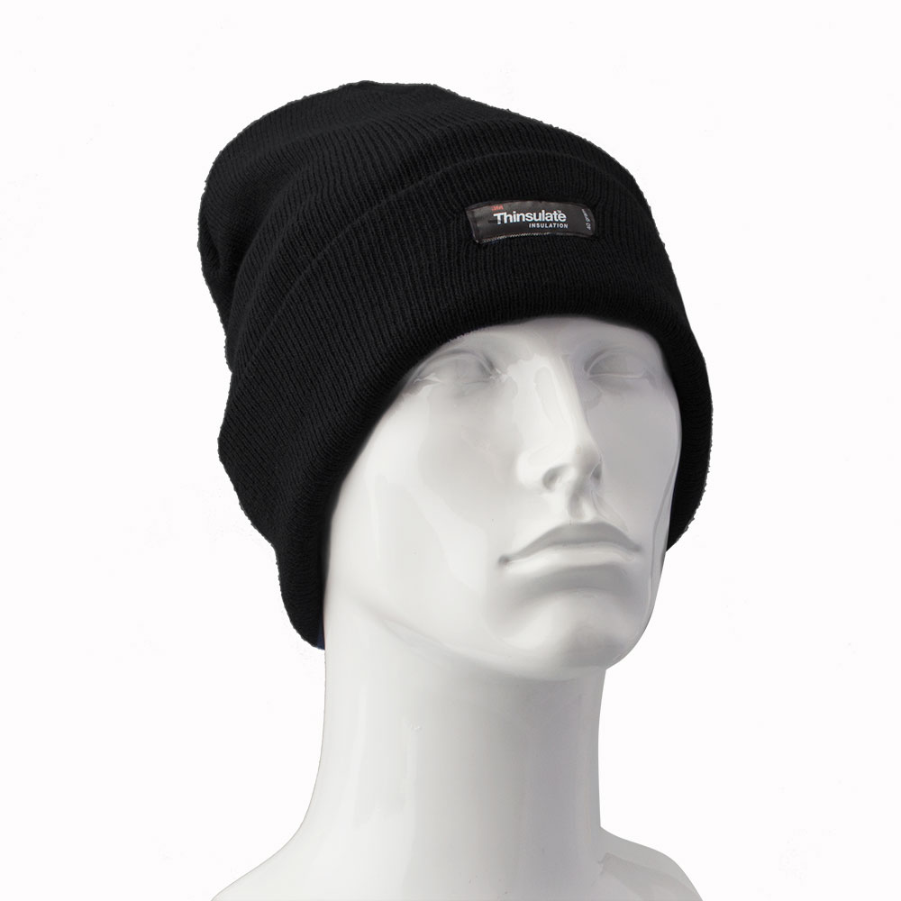 Mens Acrylic Thinsulate Thermal Winter Beanie Hat - Black