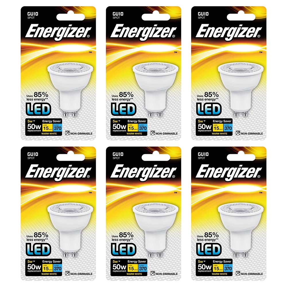Energizer GU10 LED Spot Light Bulb 5W 50W Equivalent Warm Light Non-Dimmable - Value 6 Pack