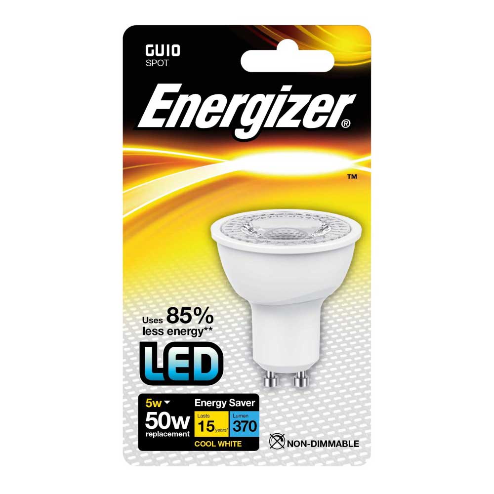 Energizer GU10 LED Light Bulb 5W 50W Equivalent Cool White Non-Dimmable
