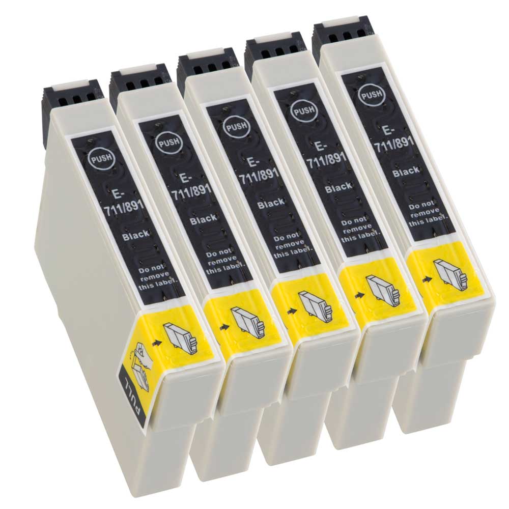 7dayshop NON-OEM T0711 Black Ink Cartridges 5 Pack