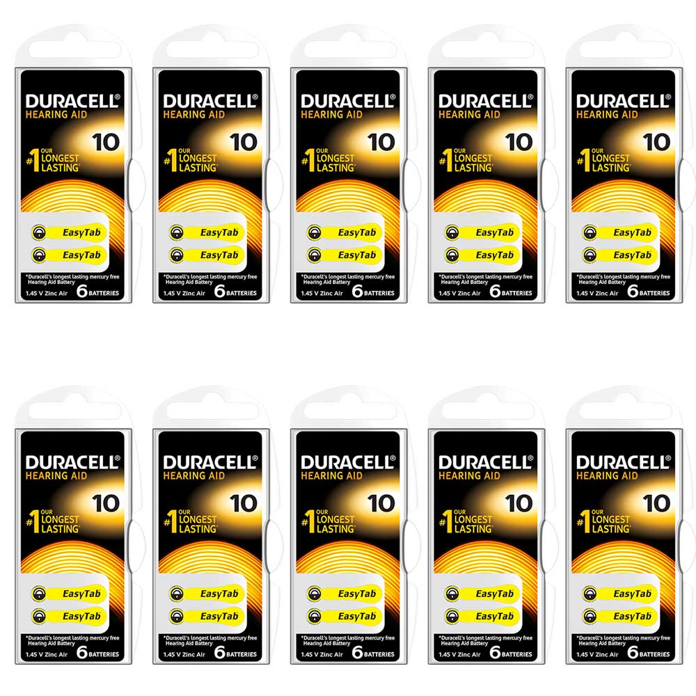 Duracell Activair Size 10 (yellow tab) Hearing Aid Battery x60 (10 packs of six cells)